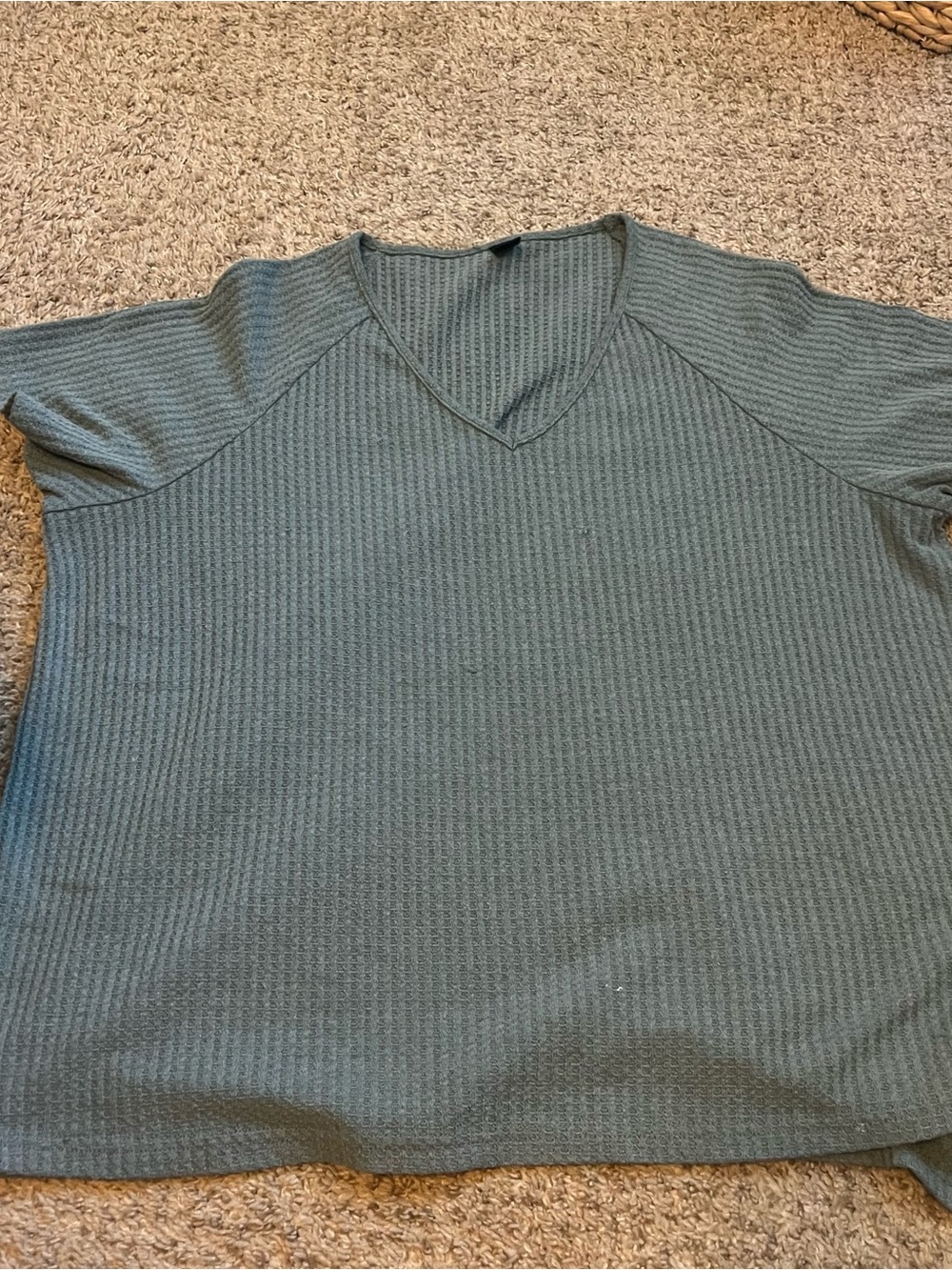 SHEIN Women's Ribbed V-Neck Pullover - Teal Green